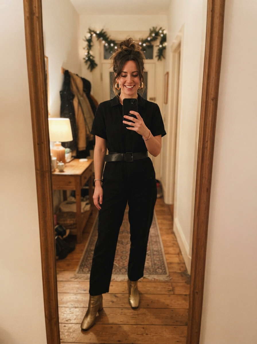 Jumpsuit you already own, dressed up New Year’s Eve outfit