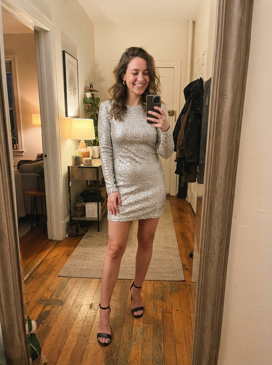 Sequin mini dress New Year’s Eve outfit