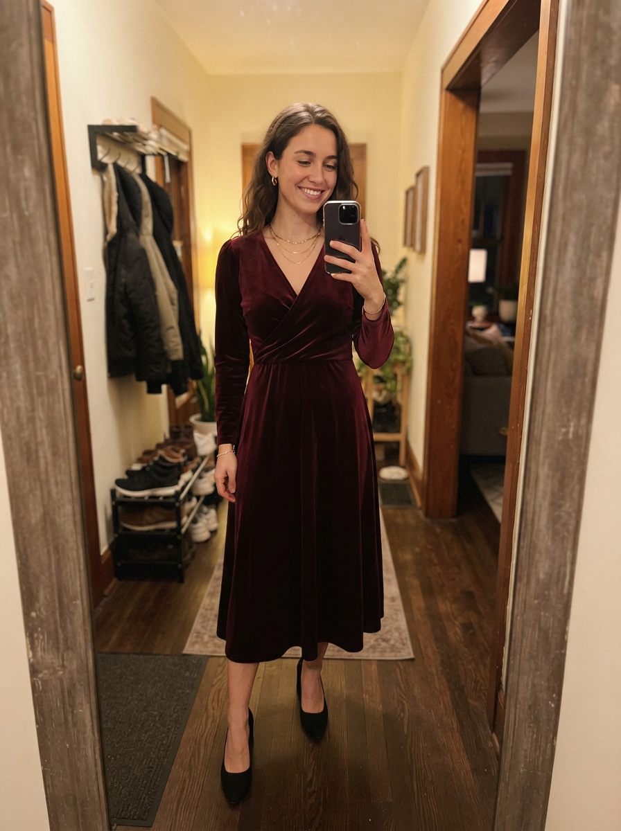 Velvet wrap dress New Year’s Eve outfit