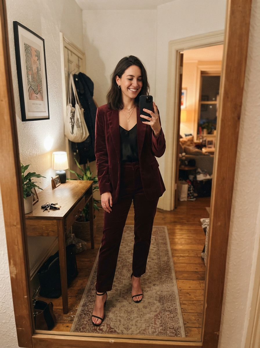 Tailored velvet suit New Year’s Eve outfit