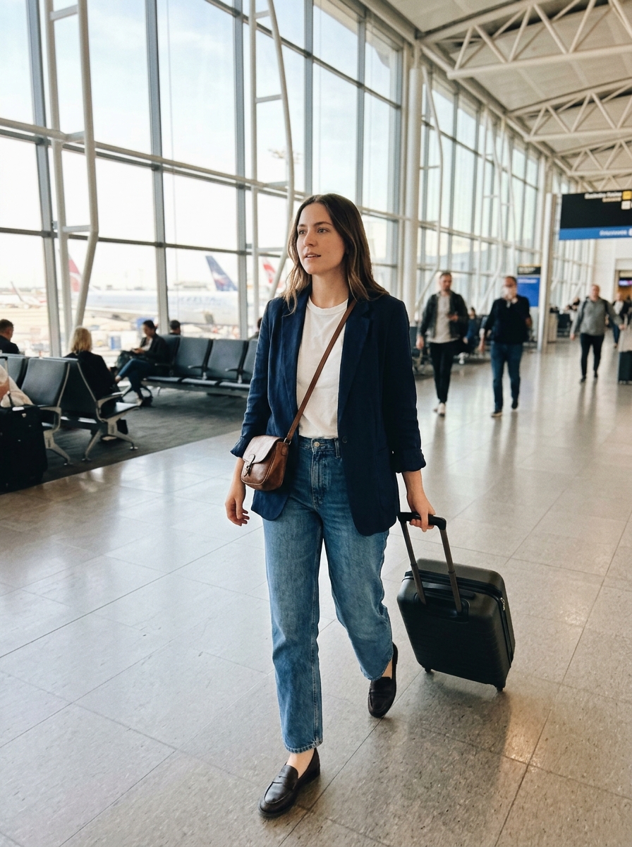 Comfy plane outfit for short-haul flights