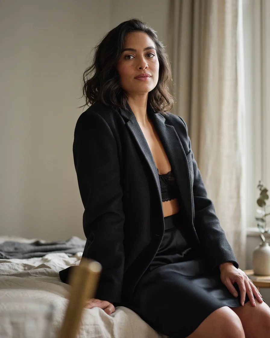 Oversized Blazer and Lace plus size boudoir photoshoot idea
