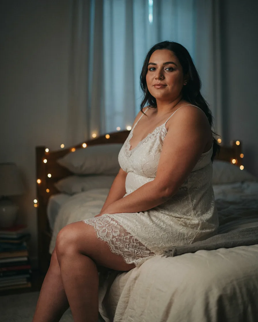 Fairy Lights Glow plus size boudoir photoshoot idea