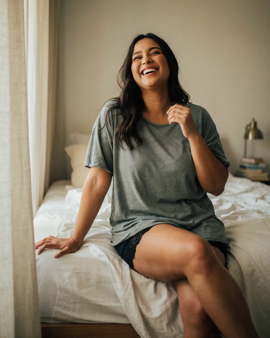 Favourite Band Tee and Lace plus size boudoir photoshoot idea