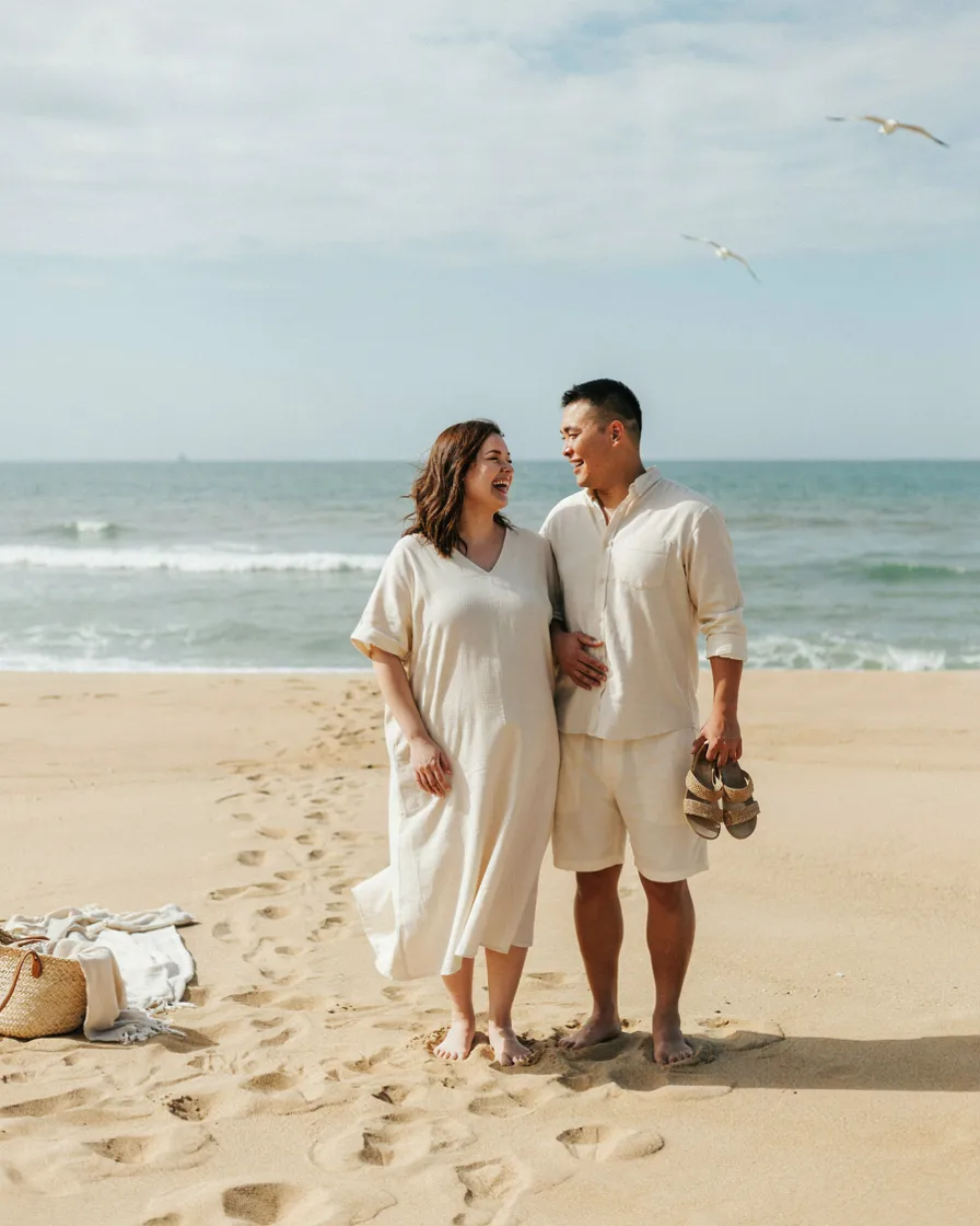 Cream Linen Both plus size couple vacation outfit
