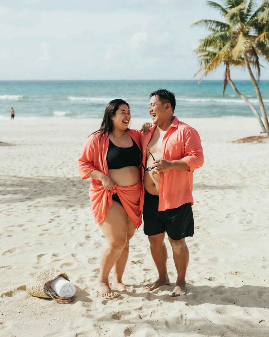 Black Swim, Bright Cover-Ups plus size couple vacation outfit