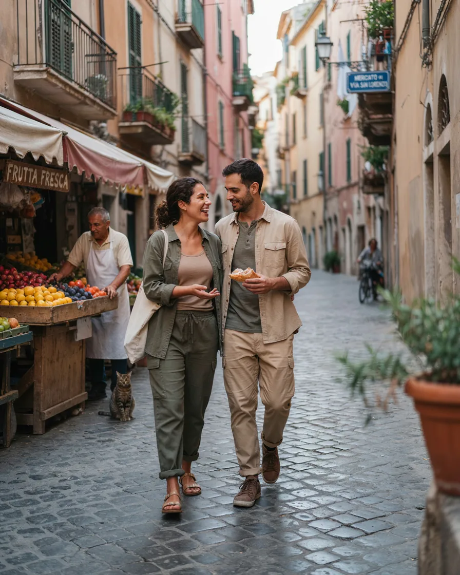 Utility Neutrals plus size couple vacation outfit