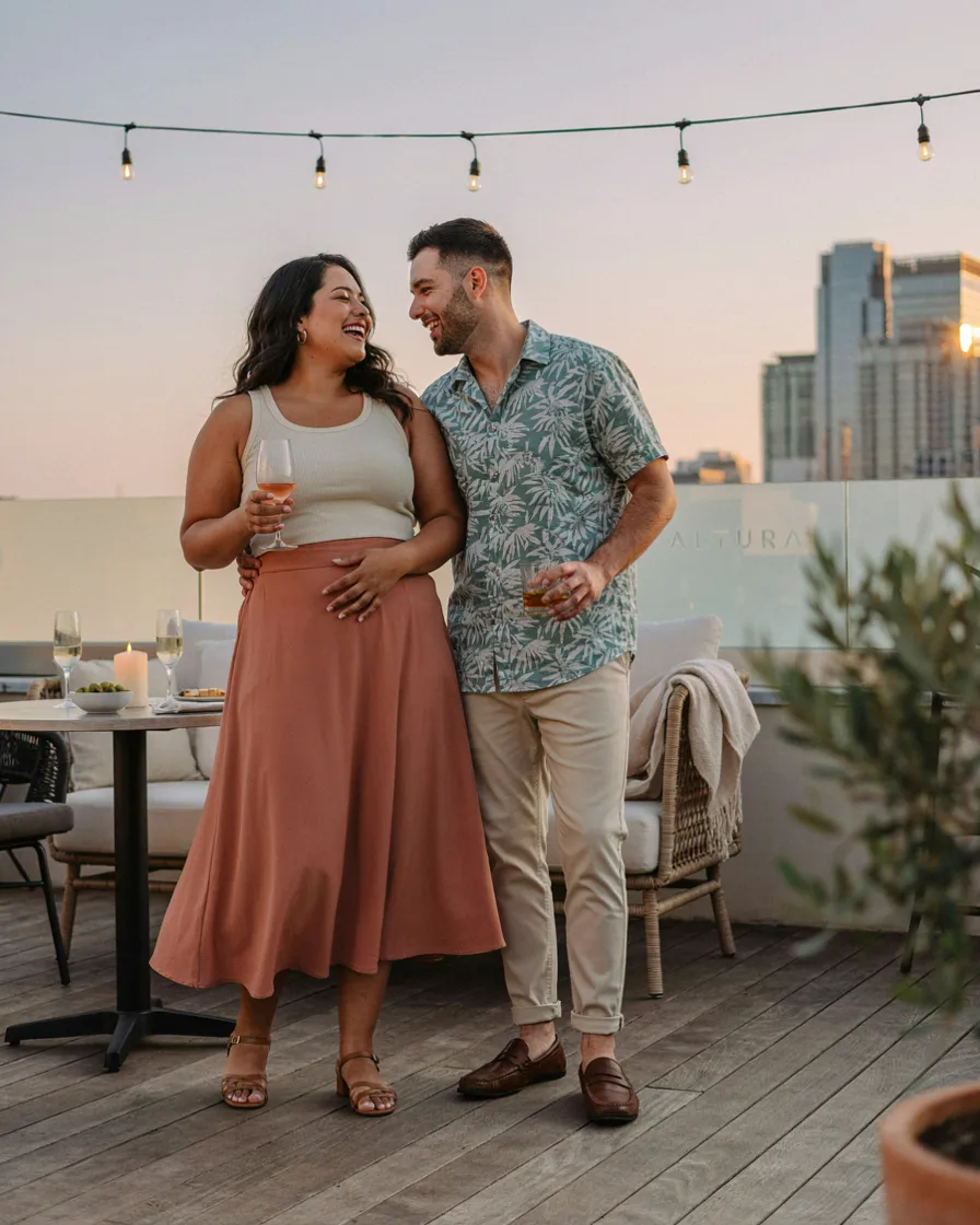 Rooftop Casual plus size couple vacation outfit