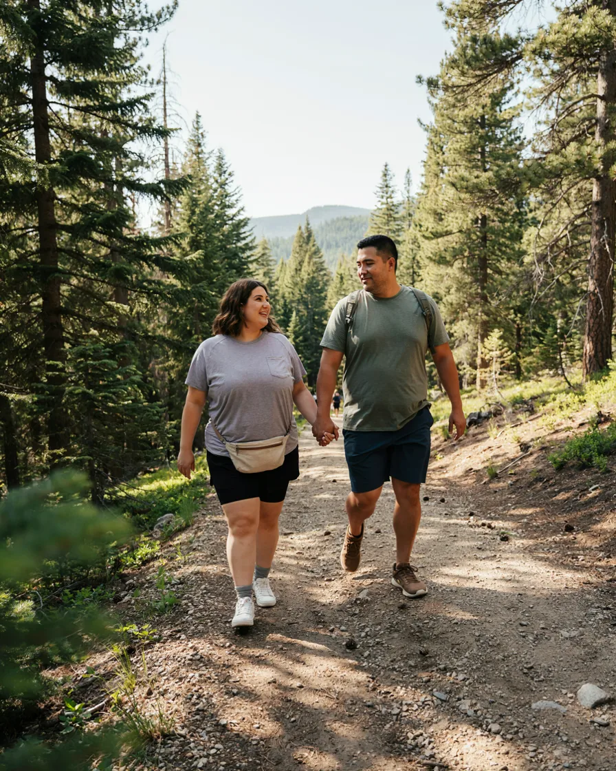 Long Shorts and Technical Tees plus size couple vacation outfit
