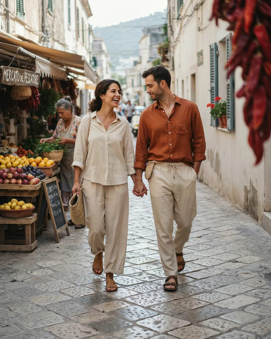 Market Day Loose Linen plus size couple vacation outfit