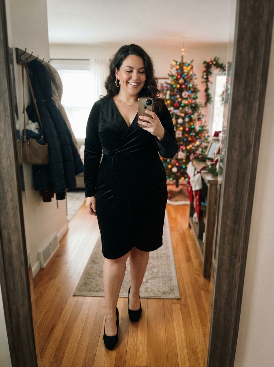 Black Velvet Wrap Dress plus size holiday party outfit