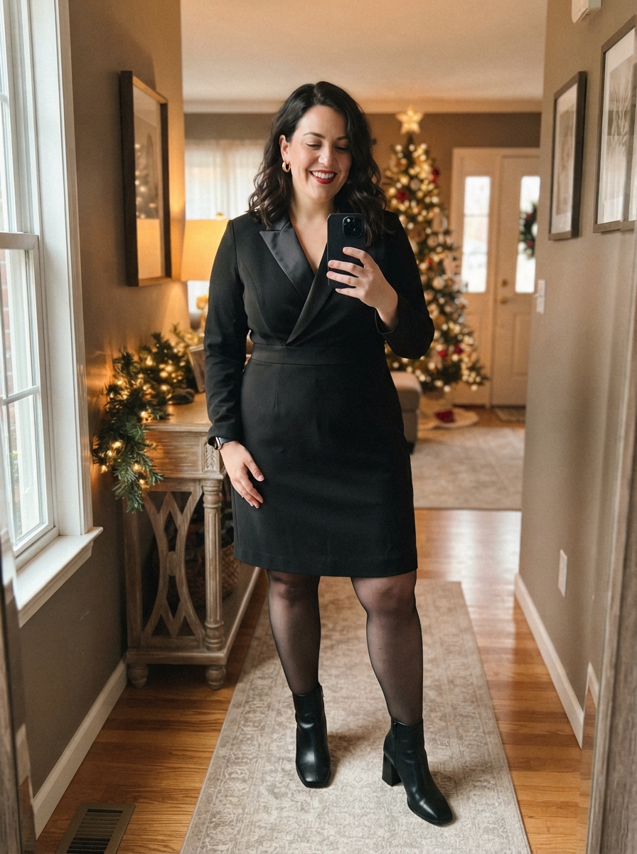 Black Tuxedo Dress plus size holiday party outfit