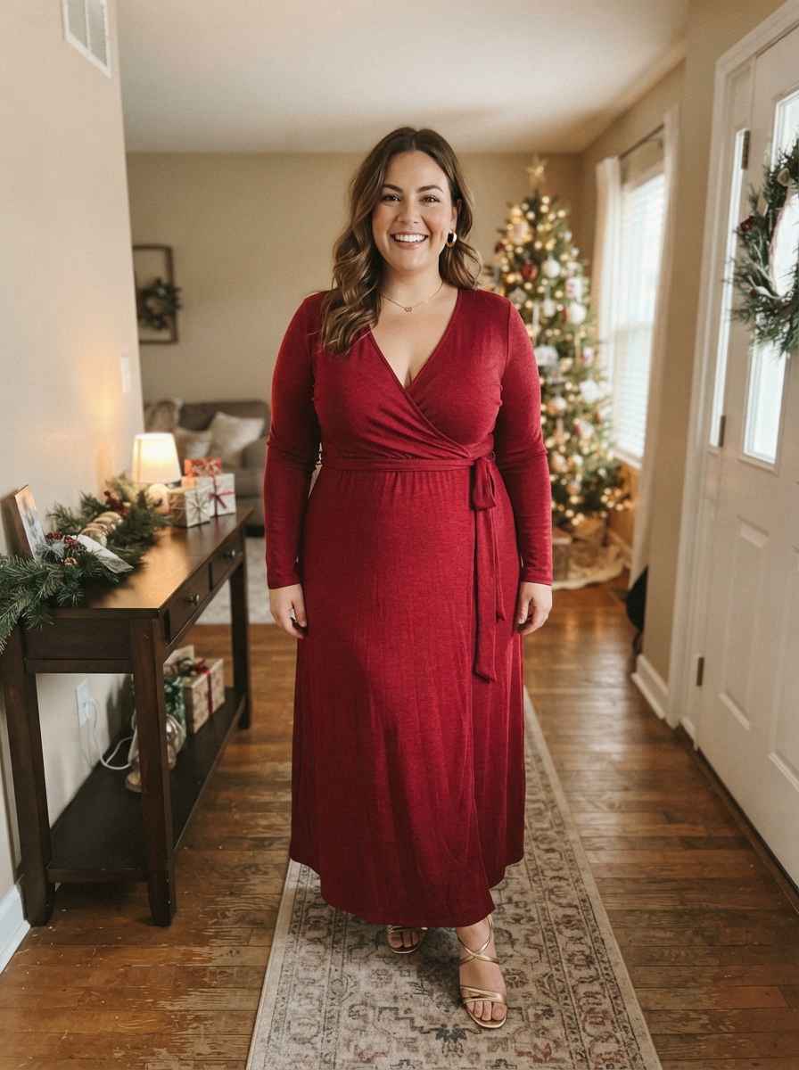 Ruby Wrap Maxi Dress plus size holiday party outfit