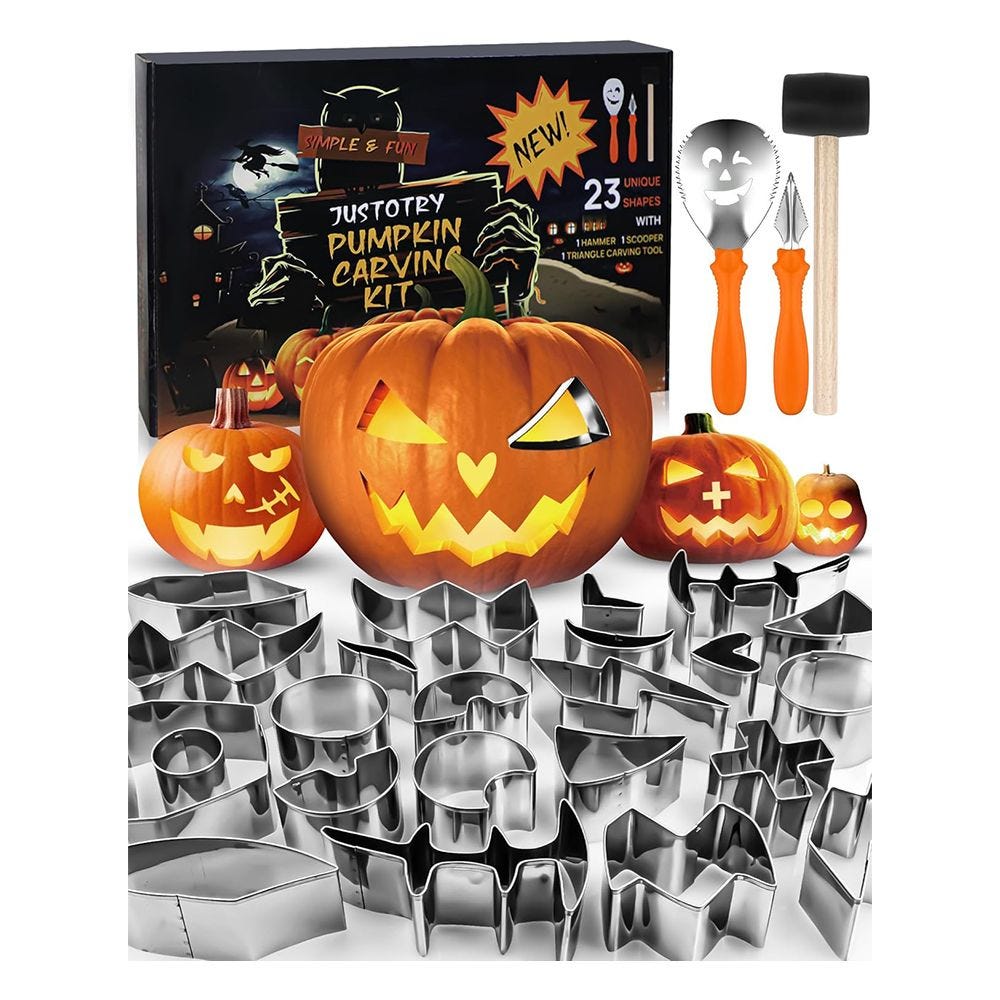 JUSTOTRY Stainless Steel Pumpkin Carving Cookie Cutter Stencils