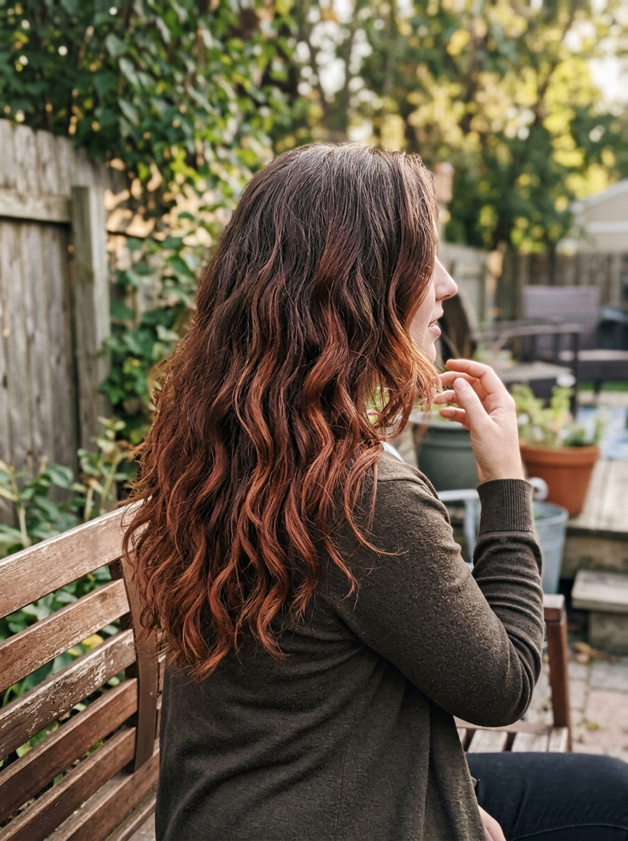Red Balayage on Brown Hair