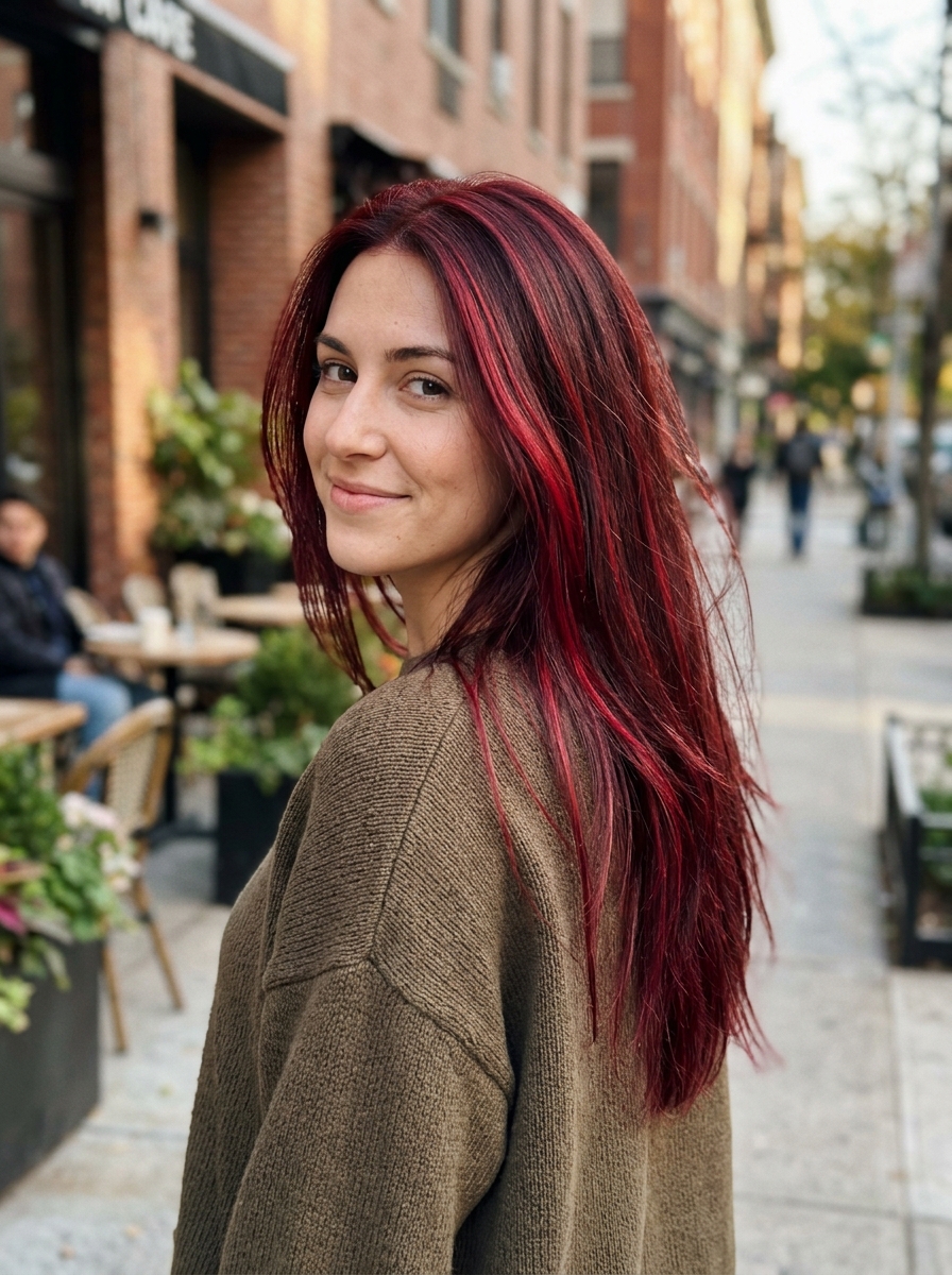 Burgundy Red With Cherry Highlights