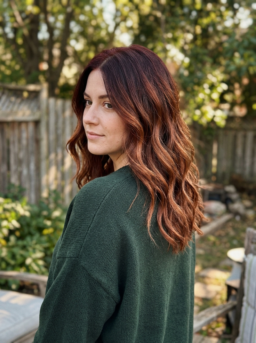 Dark Red With Copper Balayage