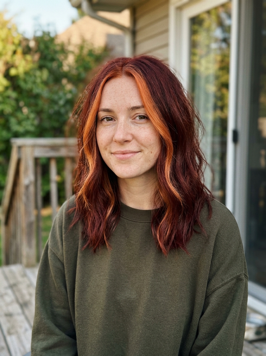 Red Hair With Face-Framing Money Piece