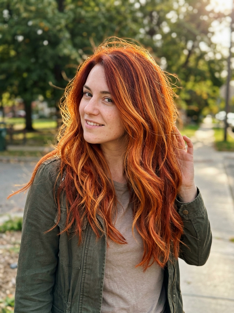 Fiery Red With Orange Highlights