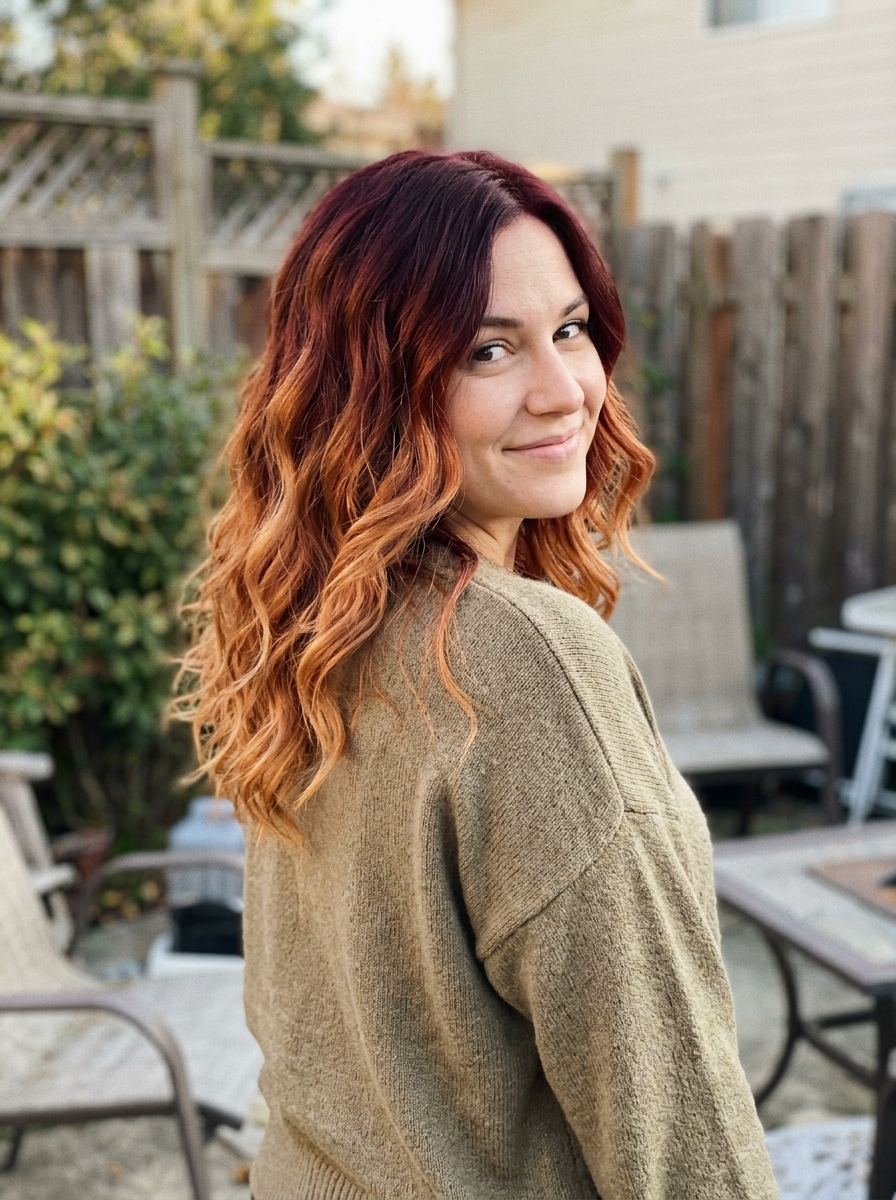 Red Ombre With Light Copper Ends