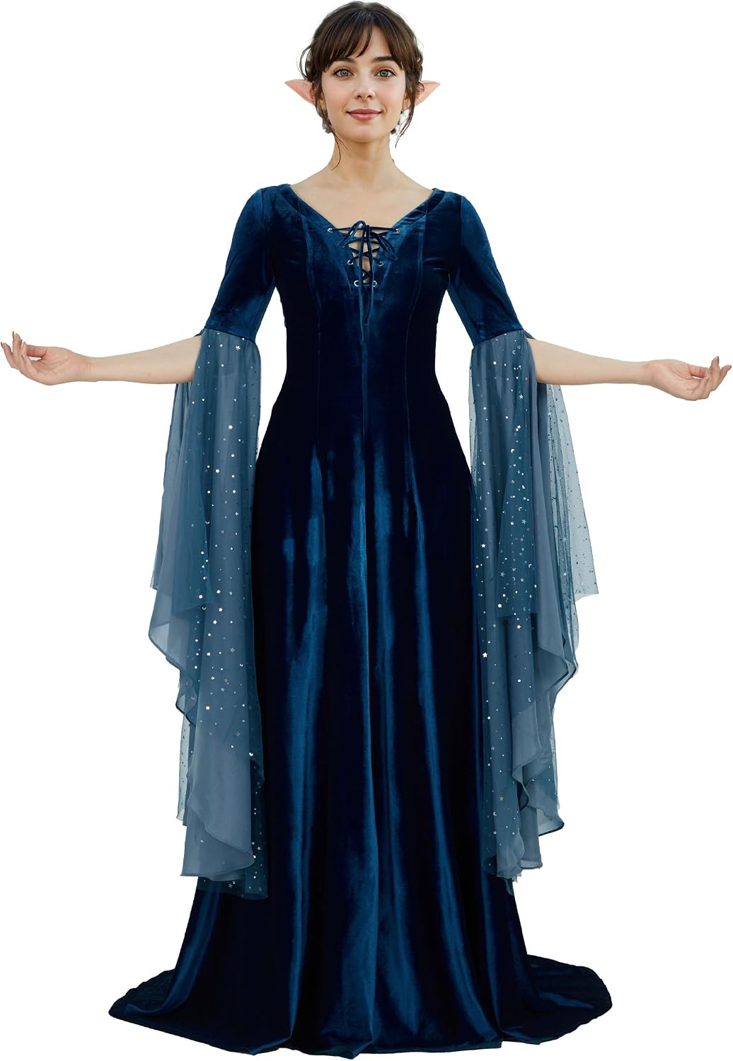 Retro Velvet Medieval Gown with Bell Sleeves