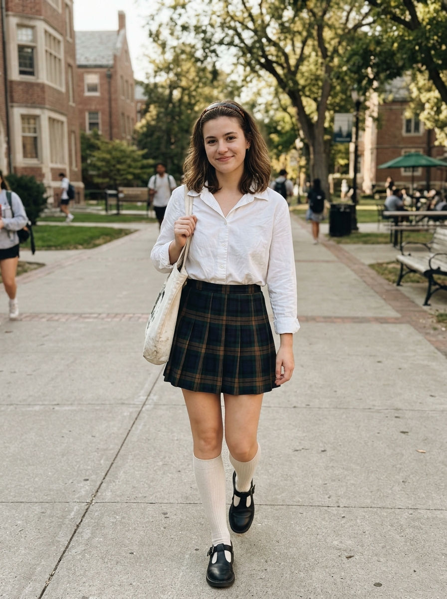 Pleated Skirt + Collared Top