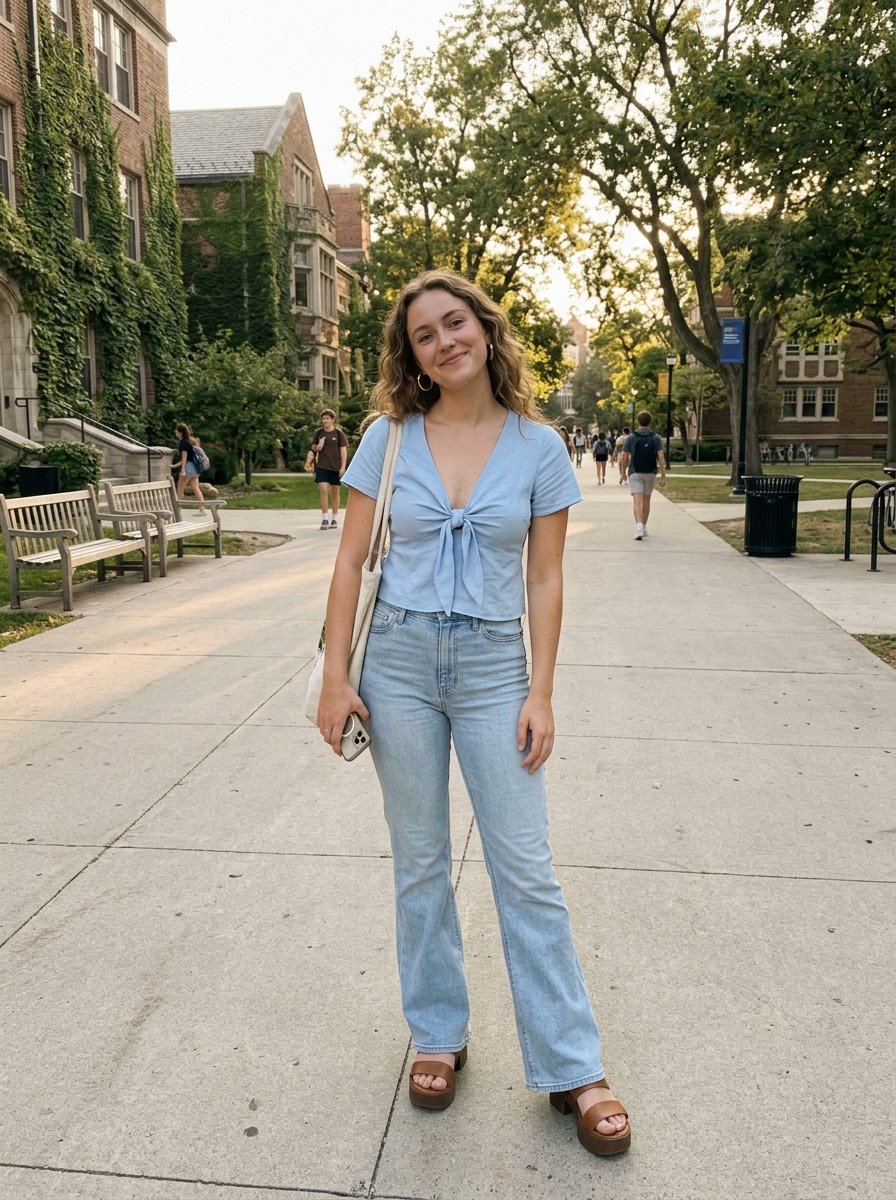 Flared Jeans + Tie-Front Top