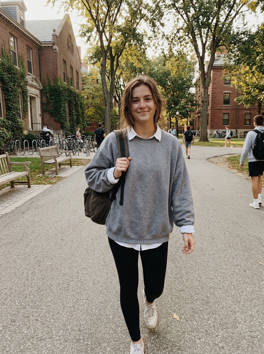 Sweatshirt + Collared Shirt + Leggings