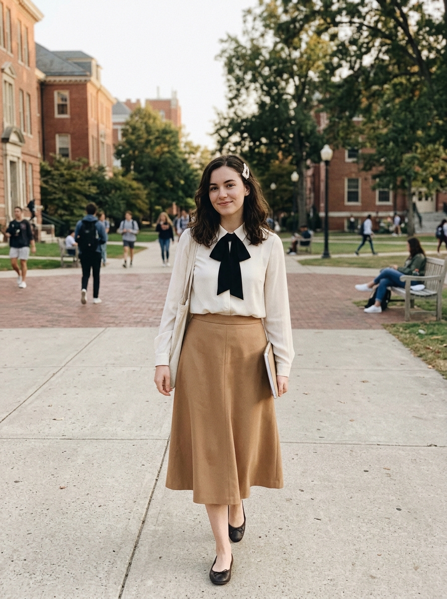 Bow Blouse + A-Line Skirt