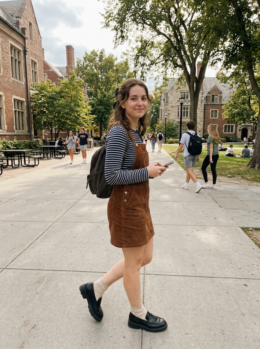 Corduroy Overall Dress + Striped Long Sleeve