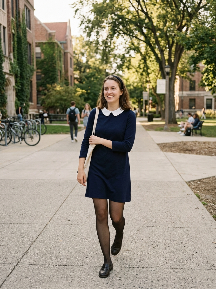 Peter Pan Collar Dress + Tights