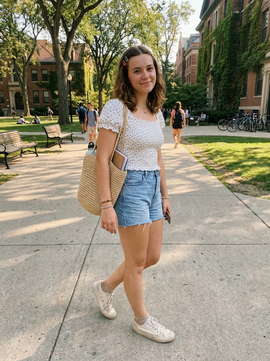 Floral Smock Top + Denim Shorts