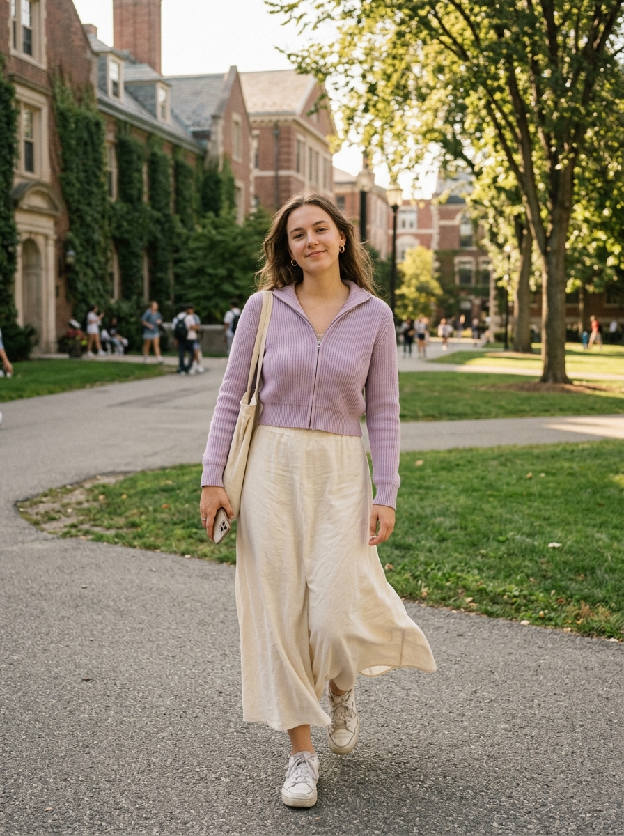 Zip-Up Knit + Flowy Maxi Skirt