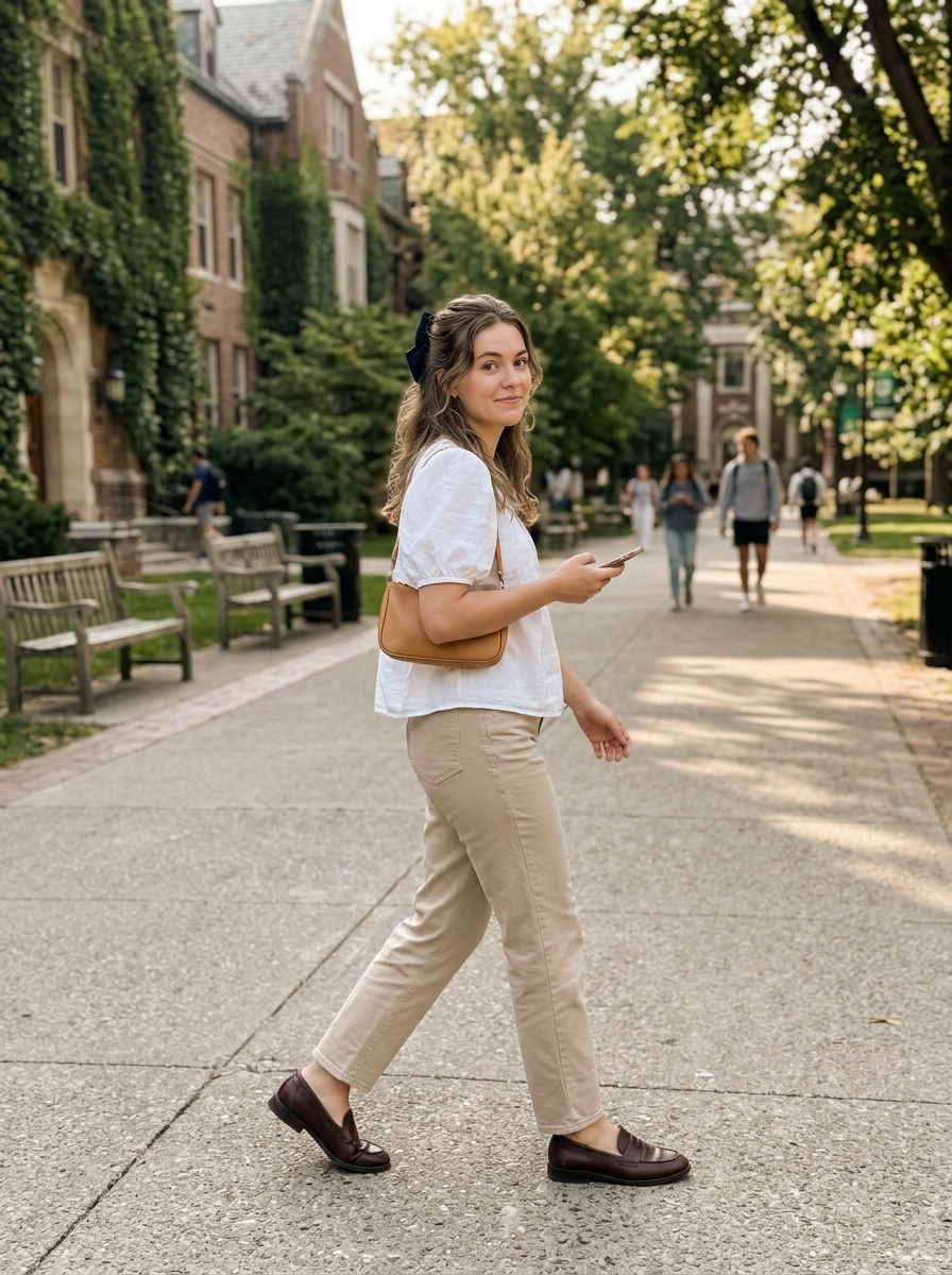Puff-Sleeve Blouse + Straight-Leg Pants