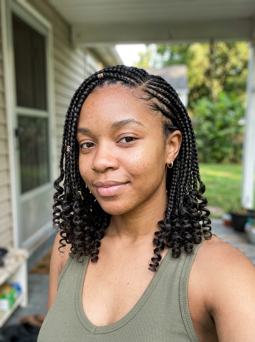 Side-Part Fulani Braids with Wand Curls