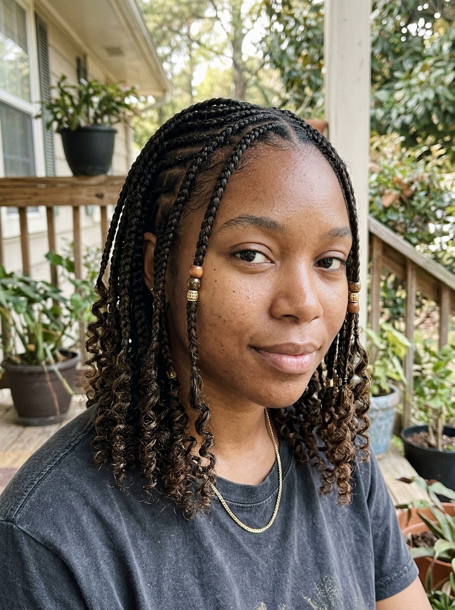 Beaded Fulani Braids with Tight Curls