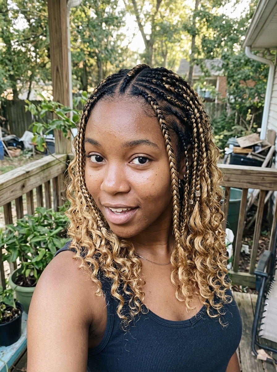 Short Fulani Braids with Blonde Highlights
