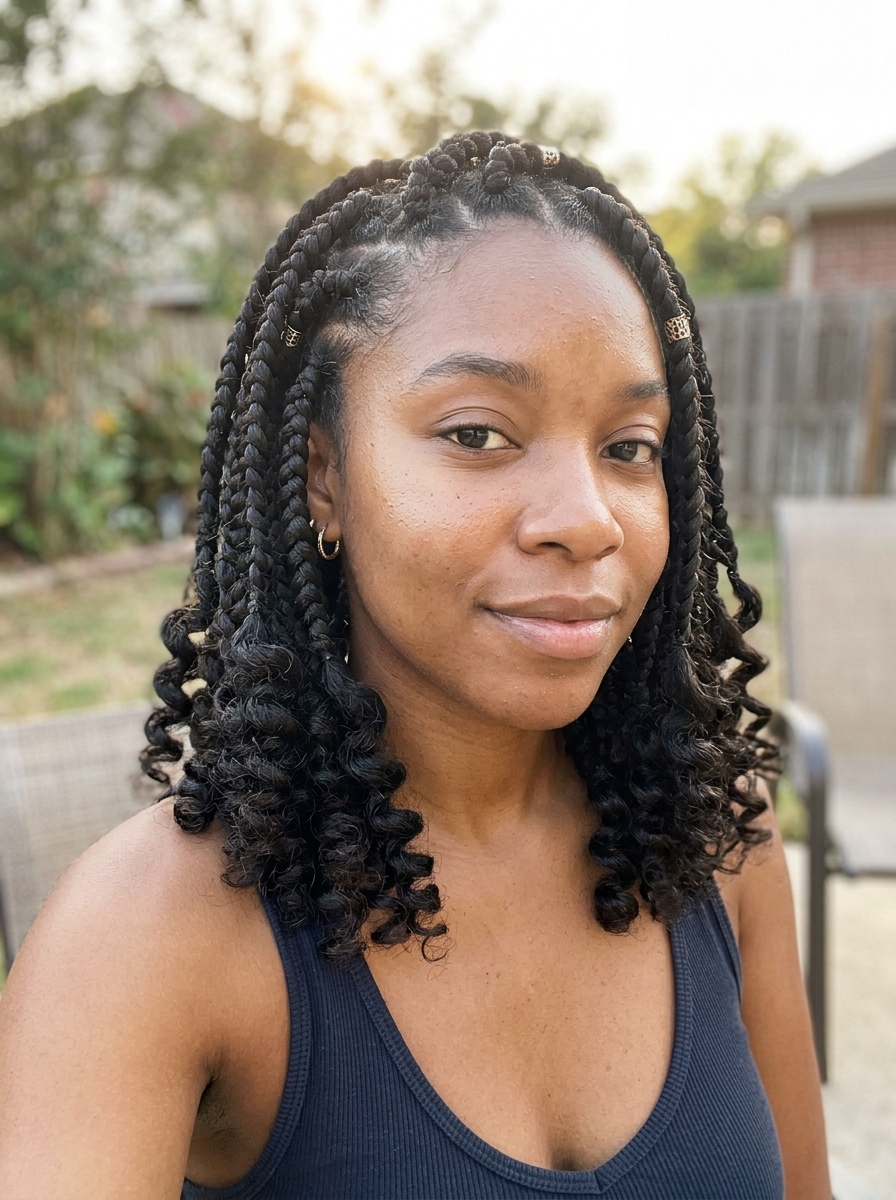 Chunky Fulani Braids with Voluminous Curls