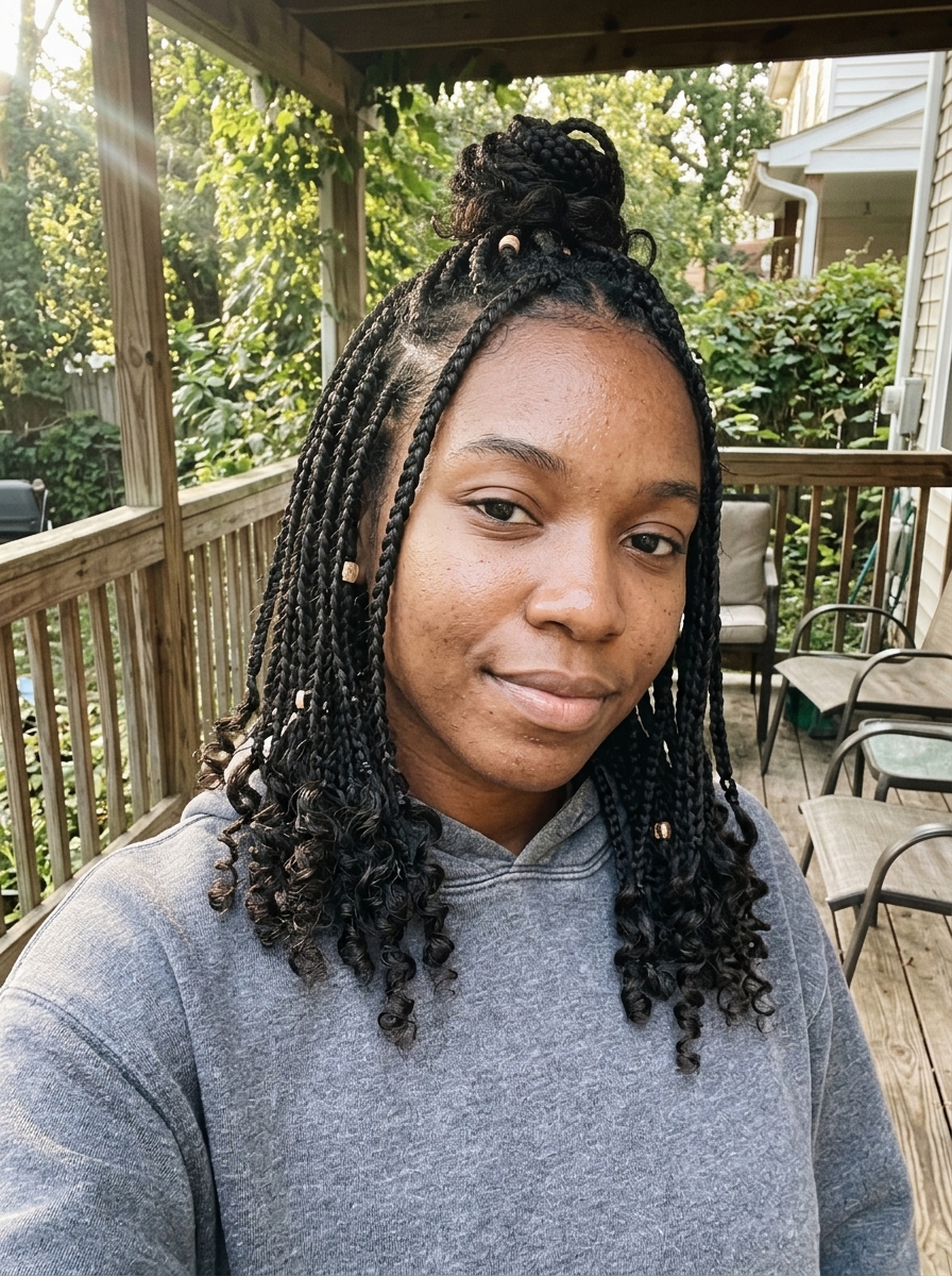 Half-Up Fulani Braids with Curls