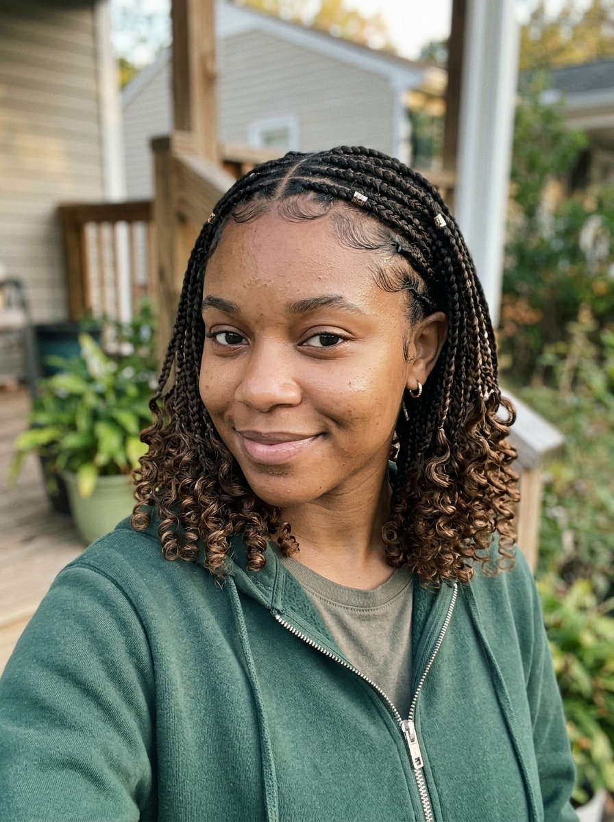 Short Fulani Braids with Spiral Curls and Edges