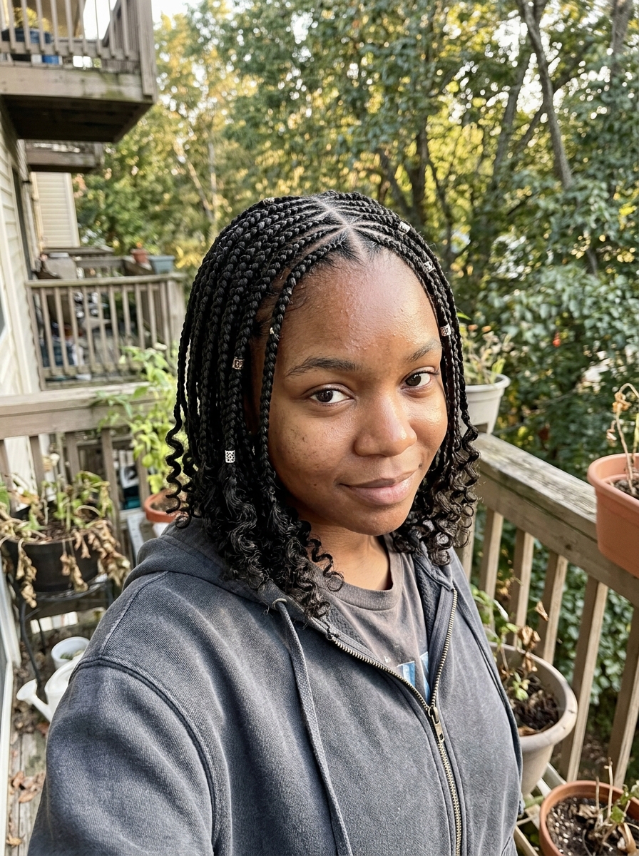 Zigzag Part Fulani Braids with Loose Curls