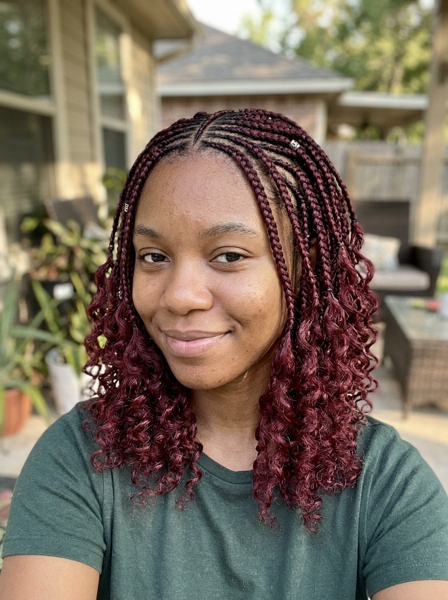 Burgundy Fulani Braids with Curls