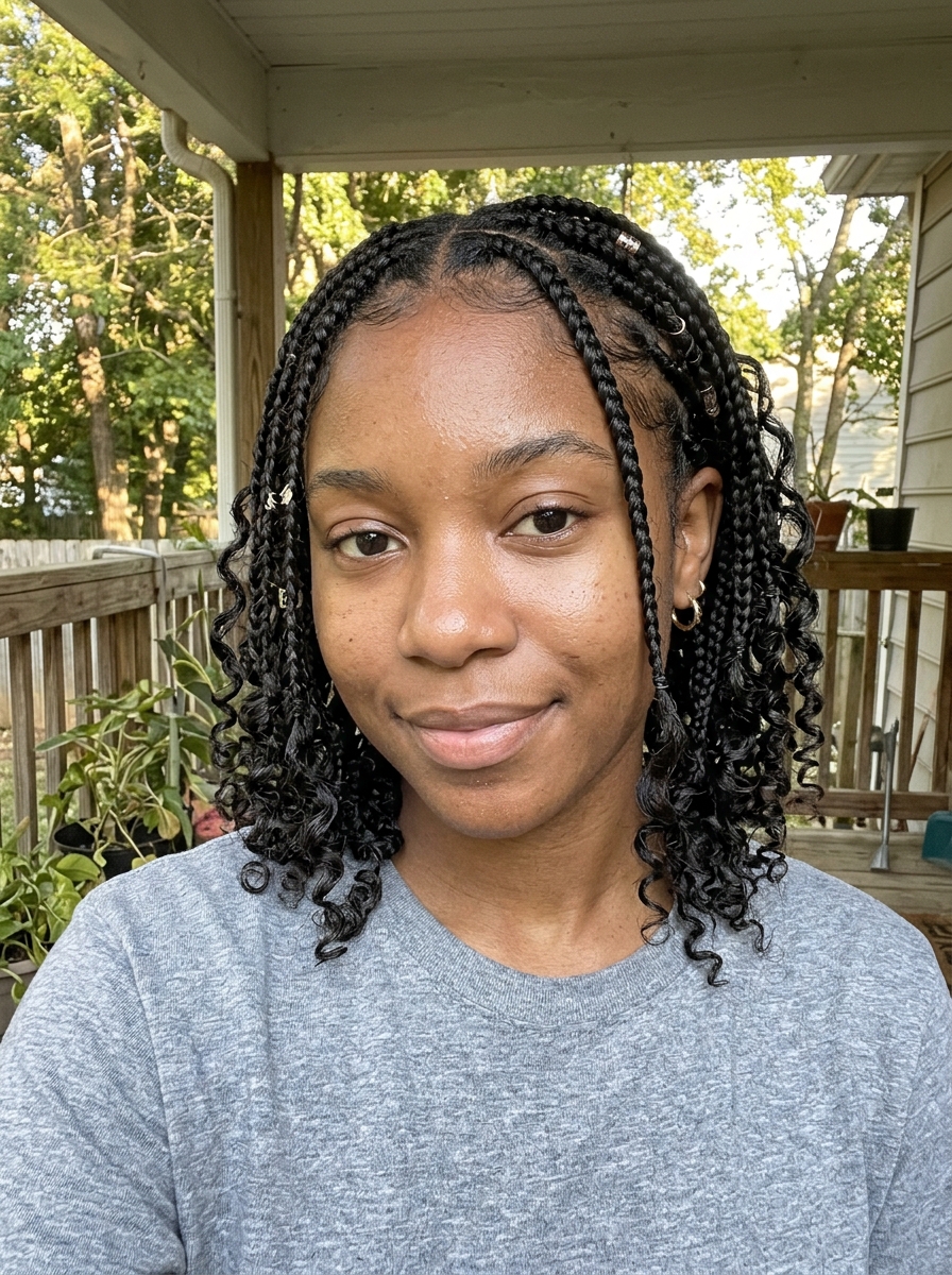 Short Knotless Fulani Braids with Curls