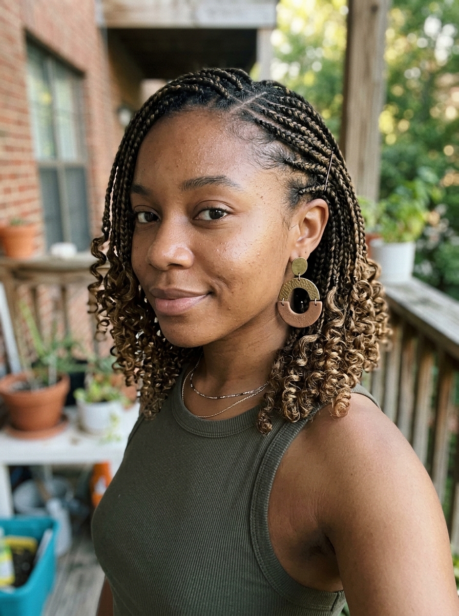 Fulani Braids with Side-Swept Curls