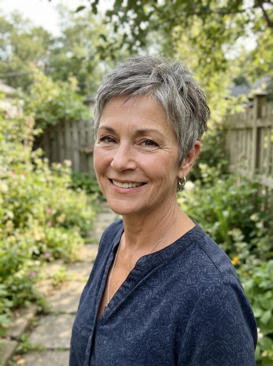 Textured pixie for thin hair over 50