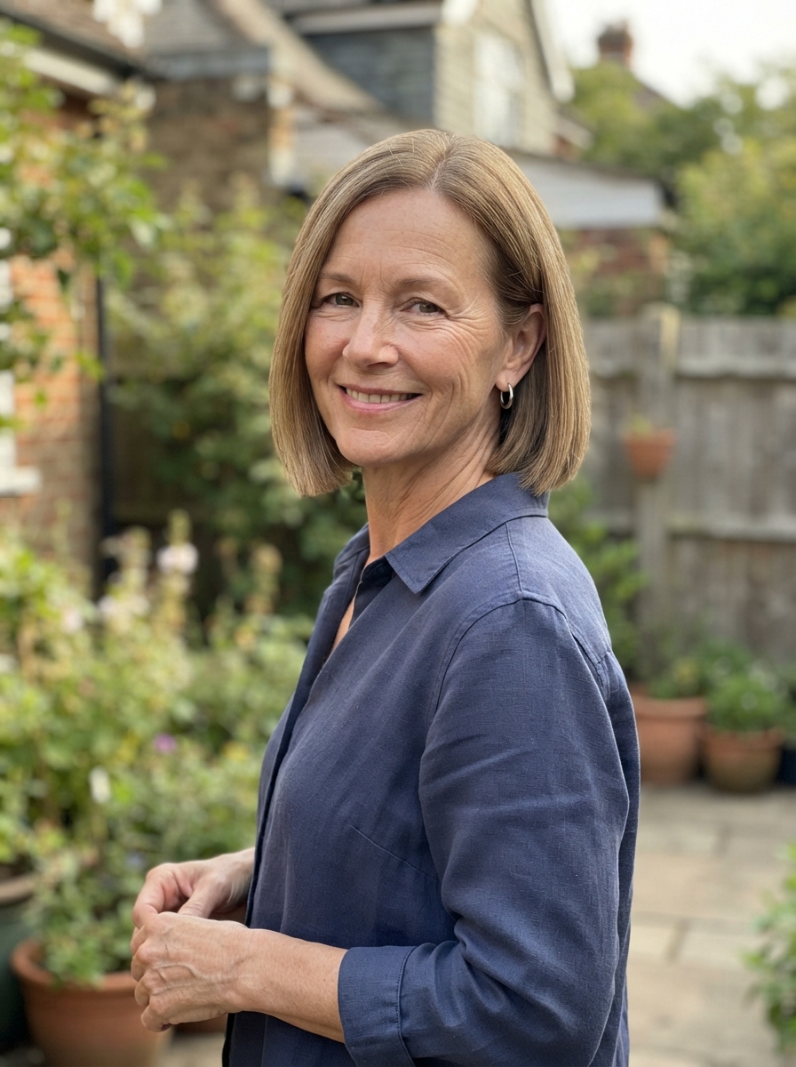 Chin-length blunt bob for thin hair over 50