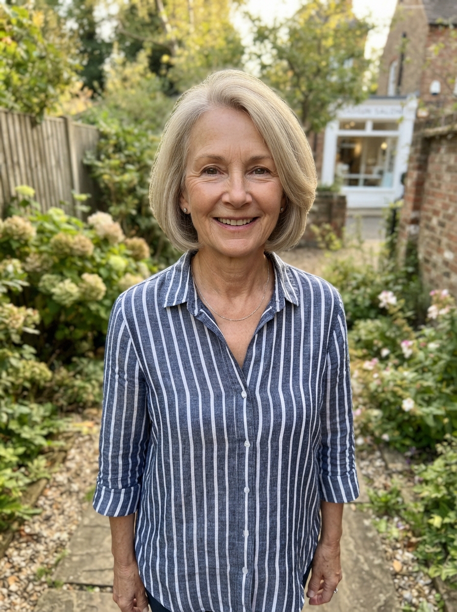 Jaw-length bob with soft layers for thin hair over 50
