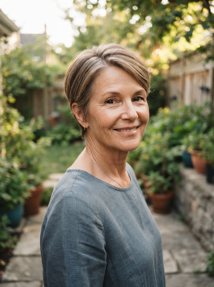 Short layered cut with side part for thin hair over 50