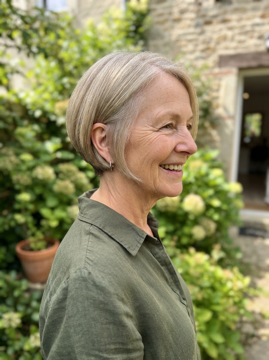 Ear-length bob for thin hair over 50