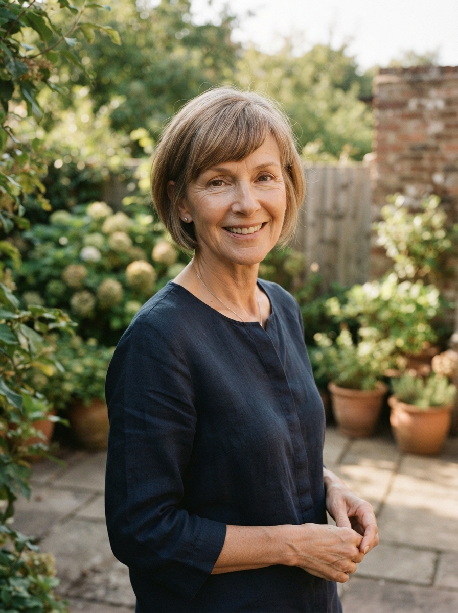 Layered bob with side-swept fringe for thin hair over 50